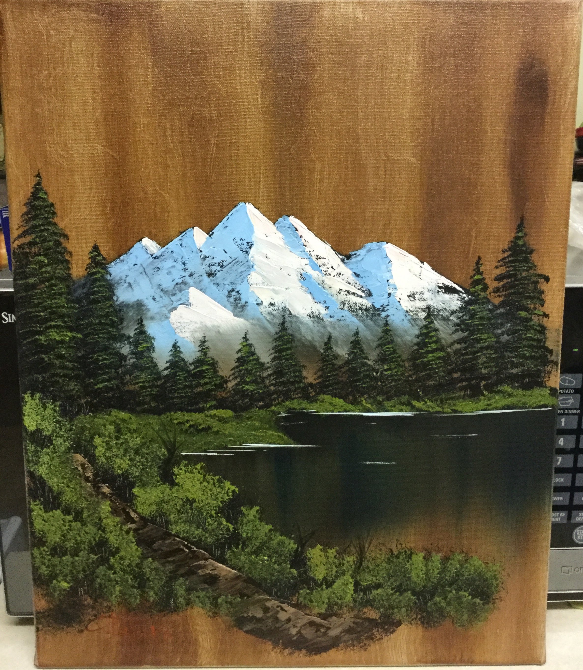 Towering Peaks at Sunset Bob Ross Oil Painting Replica