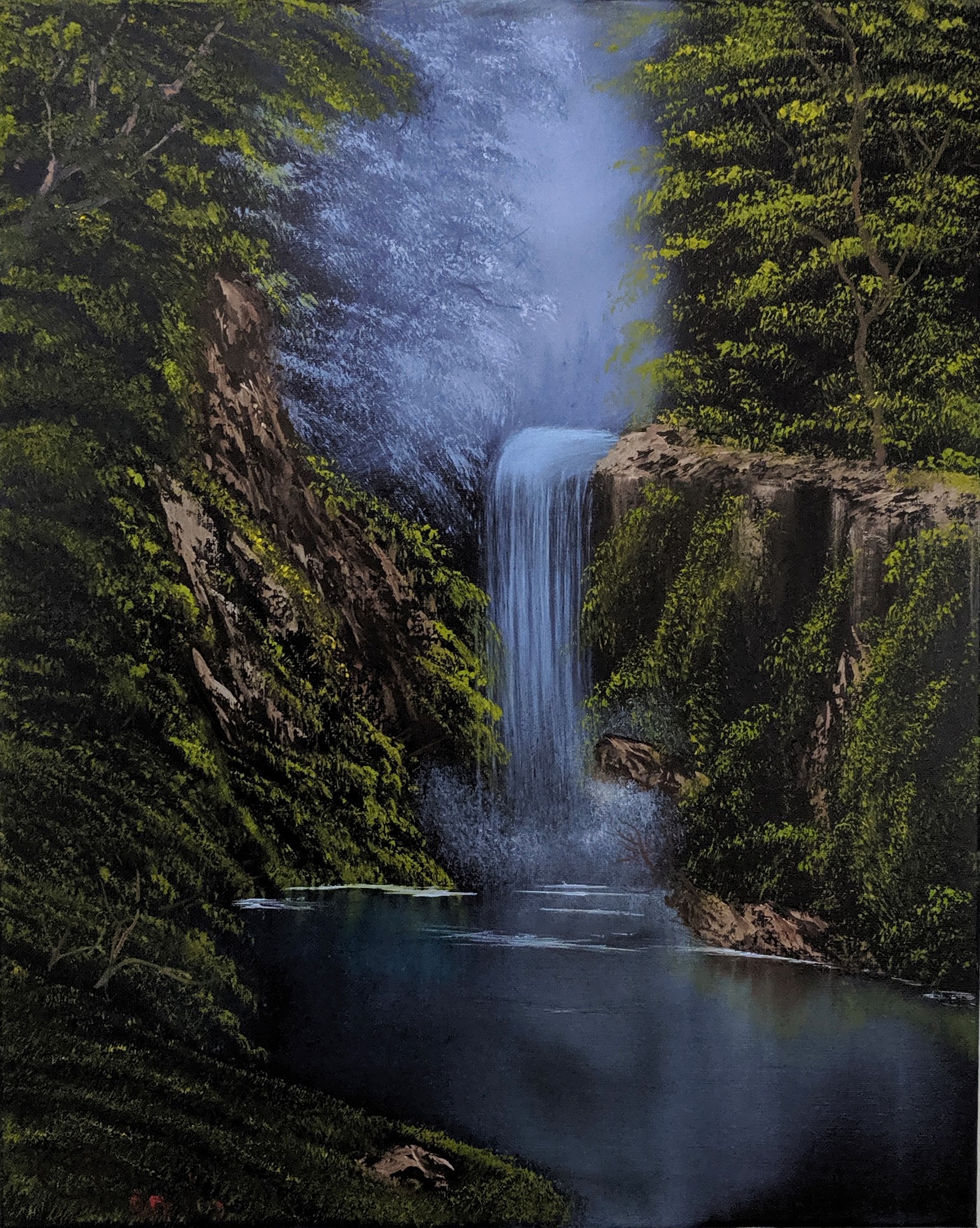 Waterfall In The Woods Oil Painting Bob Ross Replica Home   Secluded Falls 