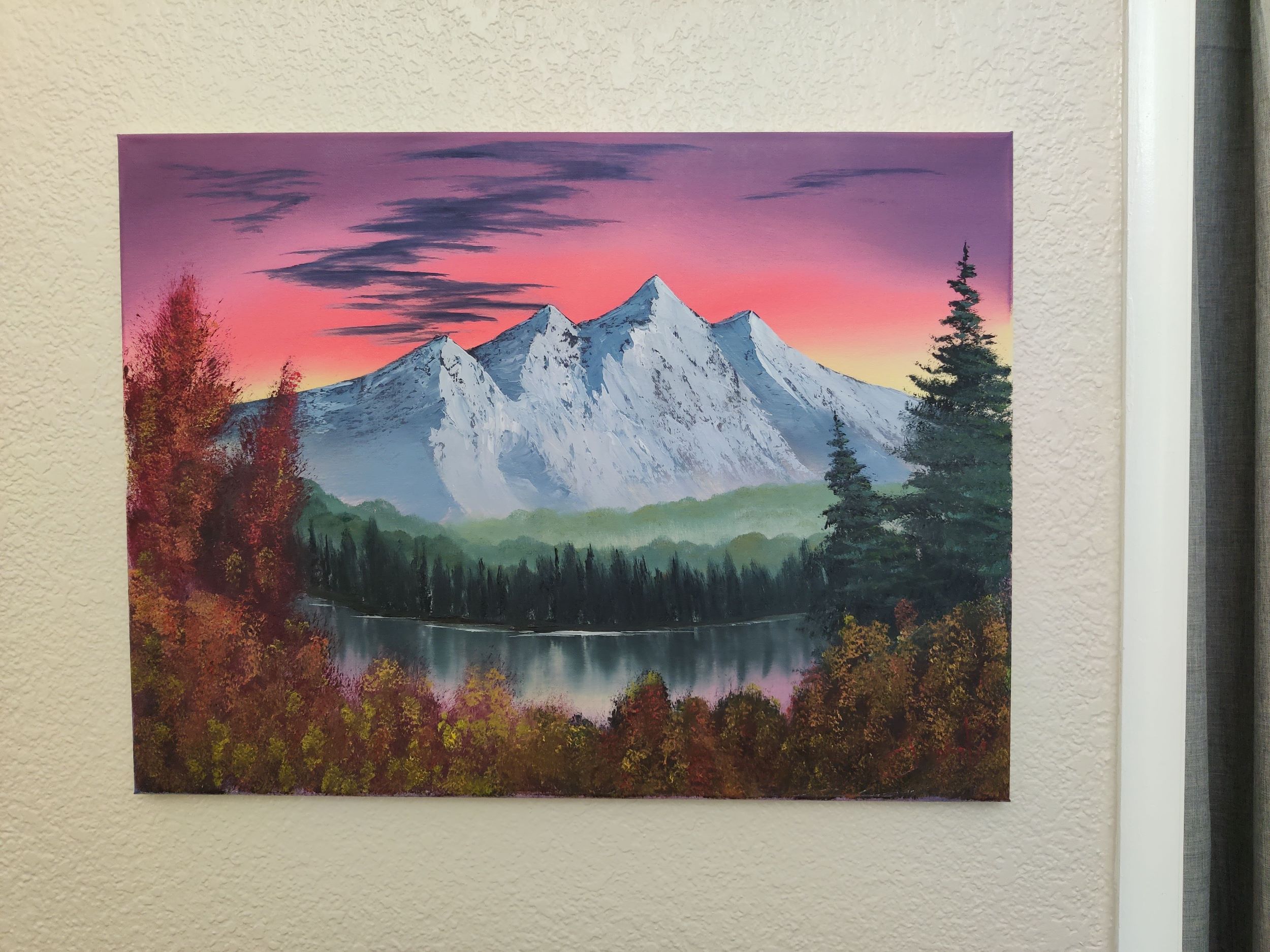 Towering Peaks At Sunset Bob Ross Oil Painting Replica - Home